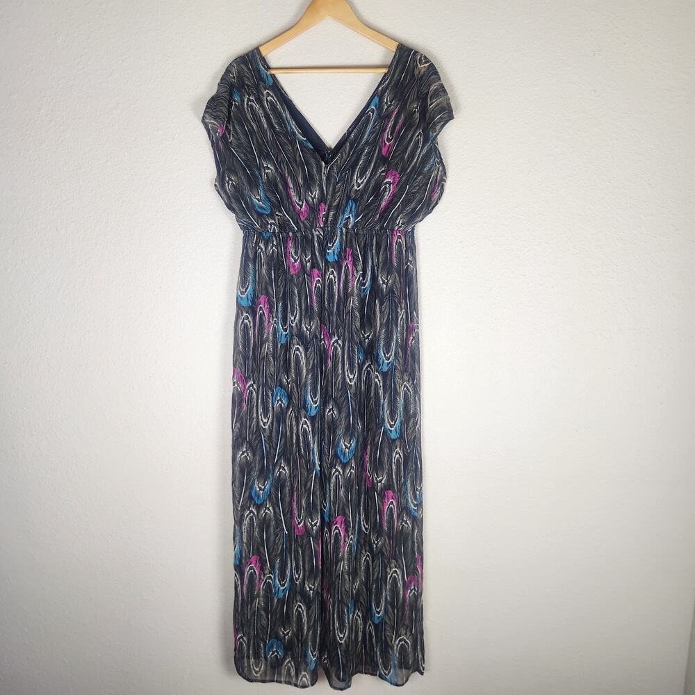 Lane Bryant V-neck Cap Sleeve Feather Print Maxi Dress, Size 14/16 - Picture 4 of 7